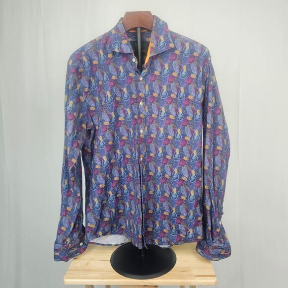 One in a Million Feather Print Shirt Men's L Bold Pattern Made in Turkey - Picture 1 of 4